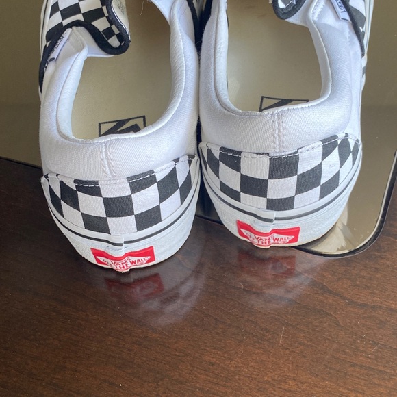 Vans men  and women Black and White Checkered Slip-On Sneakers - Picture 3 of 6